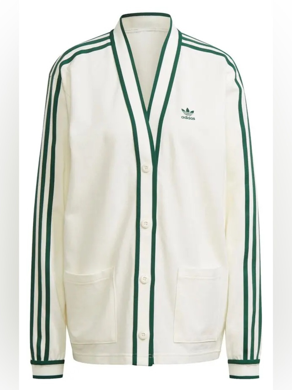 Adidas original tennis luxe pro white prep green stripe pique button cardigan - Picture 5 of 10